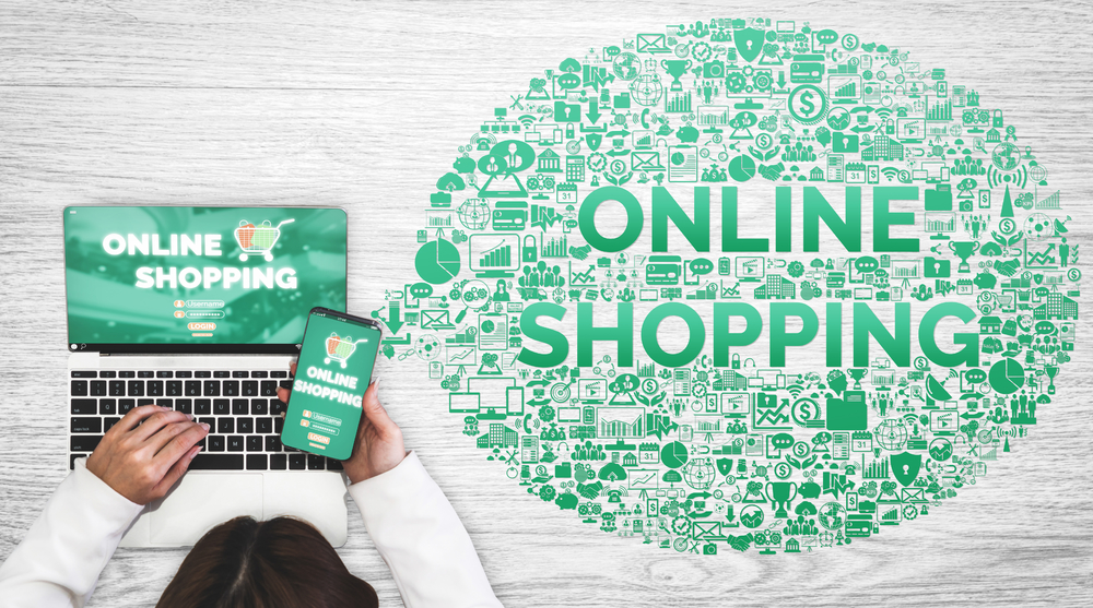 在线购物和互联网货币支付交易技术现代化的图形界面显示了电子商务零售商店供客户在网站上购买产品并通过在线转账付款